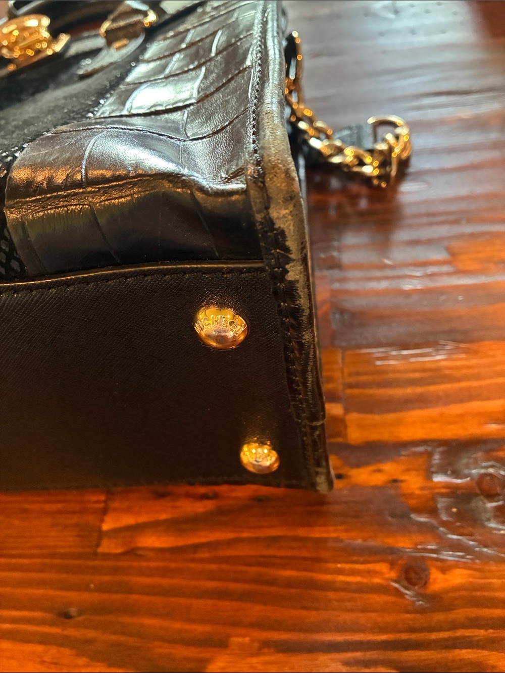 Michael Kors Black Mixed-Texture Shoulder Bag with Gold Hardware - Picture 11 of 13
